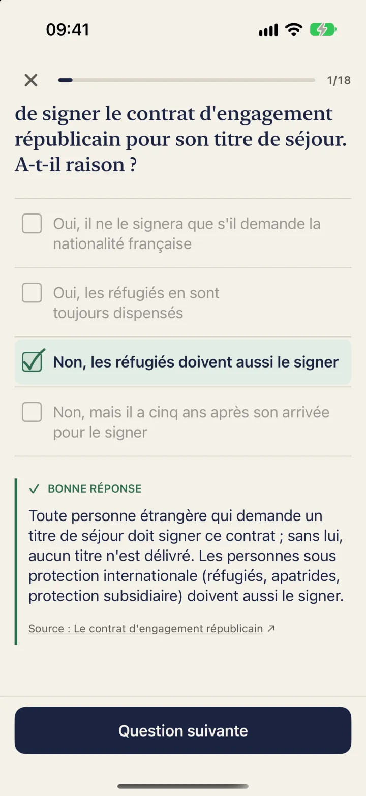 Question corrigée avec l'explication et sa source